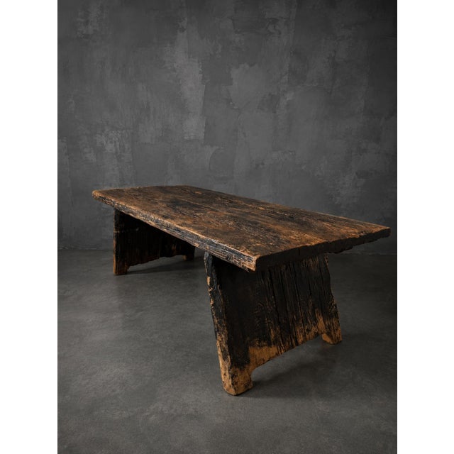 Wood Large Rustic Brutalist Dining Table in Wood For Sale - Image 7 of 7