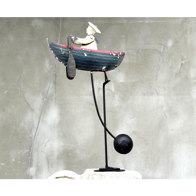 Large Vintage Kinetic Boat Nautical Balancing Sculpture in Metal, 1950s For Sale - Image 3 of 15