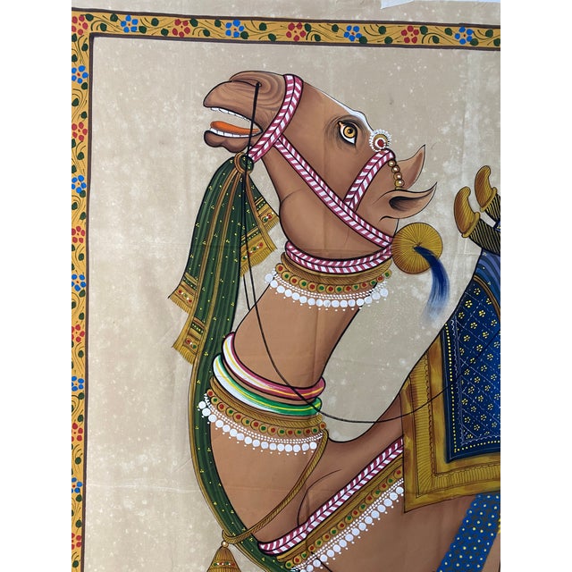 1990s Vintage Camel Painting on Silk "60 Inches * 68 Inches " For Sale - Image 5 of 10