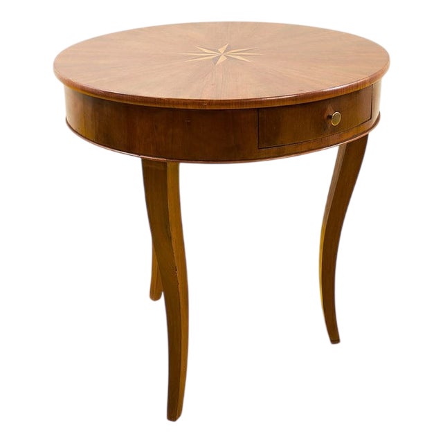 Round Wooden Table with Drawer For Sale