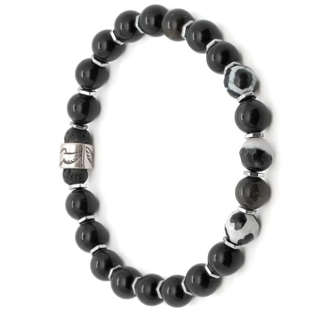 Early 21st Century Night Eagle Onyx Stone Beaded Bracelet For Sale - Image 5 of 10
