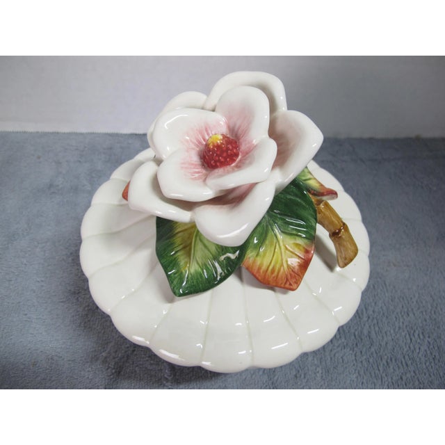Well-crafted and detailed covered candy box or trinket dish from Fitz and Floyd. This 6" in diameter, 5 1/2" tall dish is...