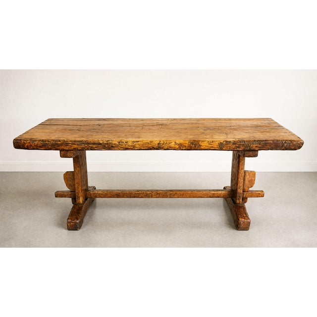 Brown 18th Century Rustic Trestle Table For Sale - Image 8 of 12