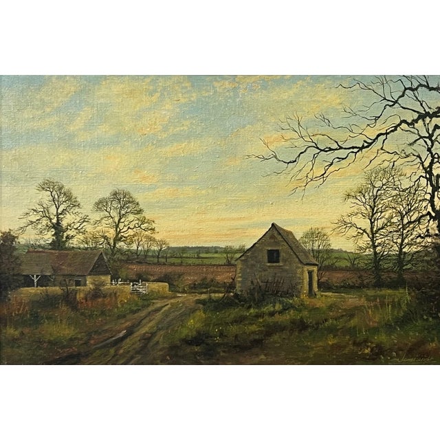 Old Barn Scene of a Farm in the English Countryside by British Landscape Artist 1980 Circa For Sale - Image 9 of 16