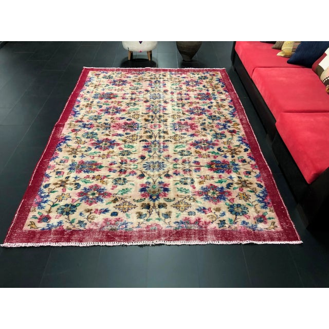 Boho Chic Vintage Distressed Floral Turkish Area Rug For Sale - Image 3 of 11