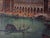 A captivating mid-century oil painting on canvas depicting a romantic and atmospheric Venetian waterscape. The composition...