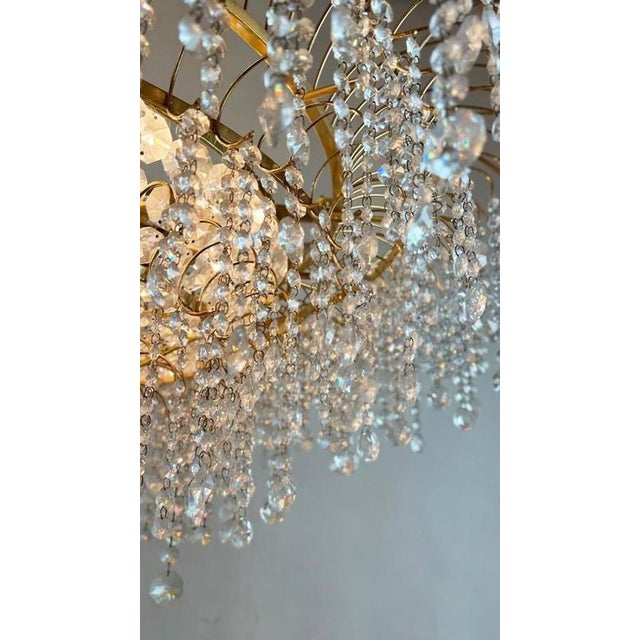 Glass Large Glass and Brass Chandelier For Sale - Image 7 of 8