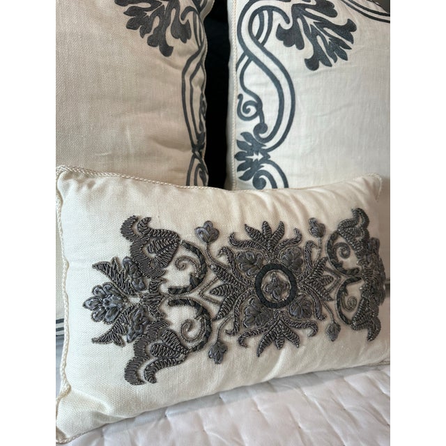 Set of 3 Pillows. Two Oversized Ankasa Embroidered Euro Pillows With 1 Coordinating Lumbar – For Sale - Image 9 of 12
