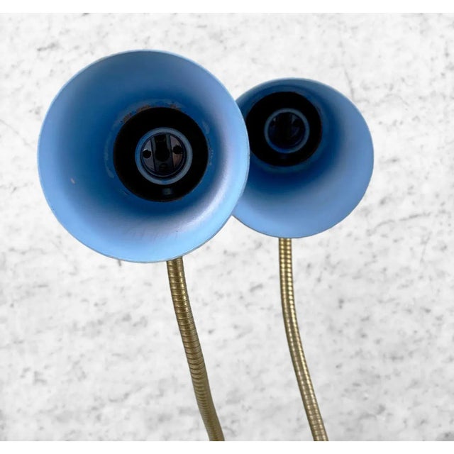 Blue Mid-Century Atomic Blue Fiberglass Shade Double Gooseneck Desk Lamp For Sale - Image 8 of 11