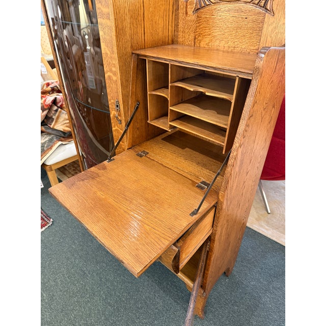 Victorian Victorian Carved Oak Wood Side by Side Secretary Desk & Bookcase, Antique For Sale - Image 3 of 12