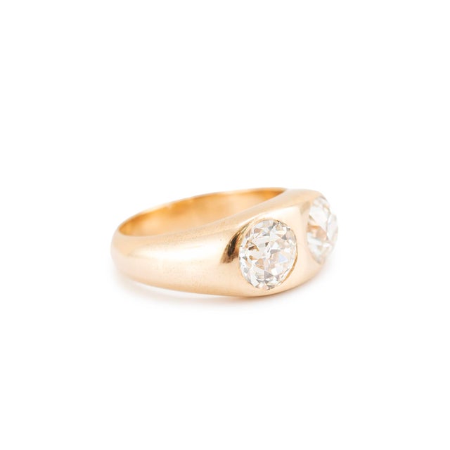 Modern Late 20th Century Unisex Vintage 14k Yellow Gold Gia 3.75ct Two Bezel Set Diamond Cocktail Ring, Size 9 For Sale - Image 3 of 9