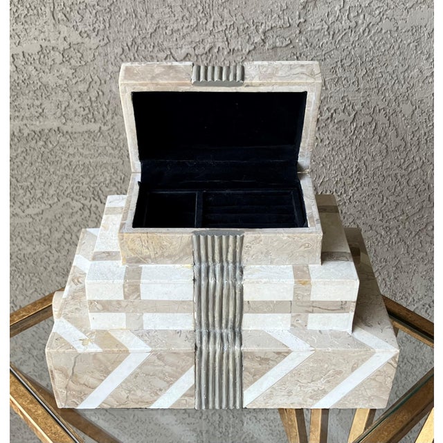 Maitland - Smith Whimsical Circa 1980 Multi-Tier Tessellated Travertine Stone Jewelry Box by Renoir Designs For Sale - Image 4 of 18