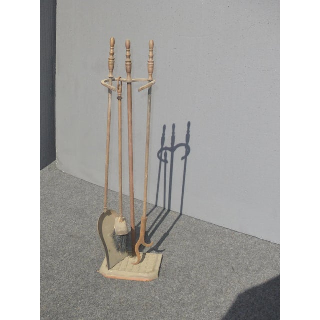 Vintage Mid-Century Cast Iron Fireplace Tools Poker Shovel Brush Unique Tools in Good Rustic Vintage Condition. Wear is...