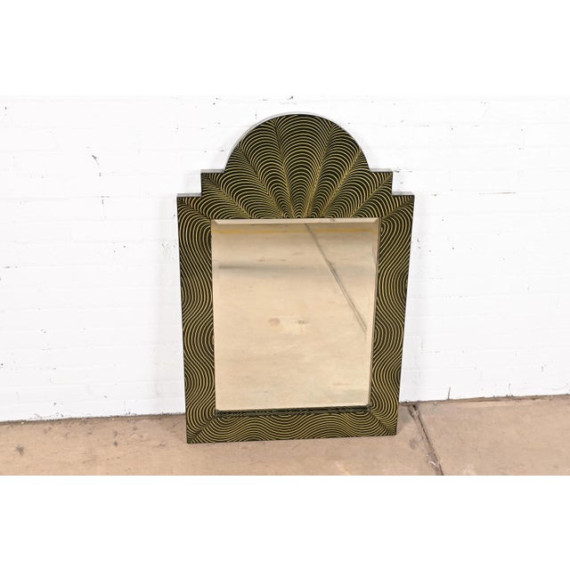 1980s Ferdinand Digennaro Art Deco Studio Made Lacquered Wall Mirror For Sale - Image 5 of 13