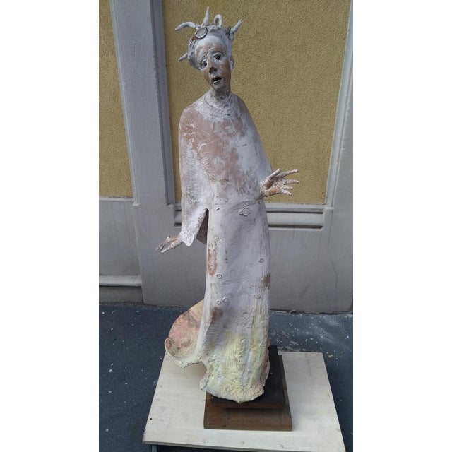 Maurizio Zurla Crema, Figurative Sculpture, 1970s, Polychrome Terracotta on Wood Base, in Good conditions. Designed 1970...