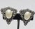 Mid-Century Modern Rhinestone and Faux Pearl Blackened Clip-on Earrings For Sale - Image 3 of 5