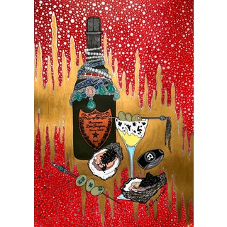 Champagne Art Nouveau Acrylic on Paper by Julia Silverhoof For Sale
