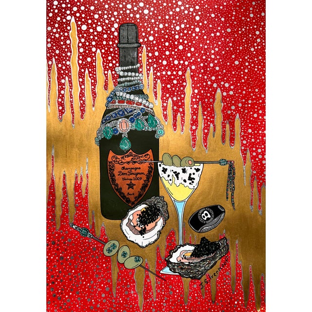 Champagne Art Nouveau Acrylic on Paper by Julia Silverhoof For Sale
