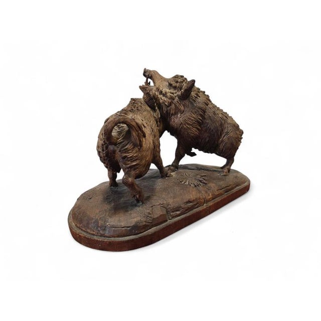 Late 19th Century Black Forest Carved Sculpture of Two Warthogs, 1880s For Sale - Image 5 of 12