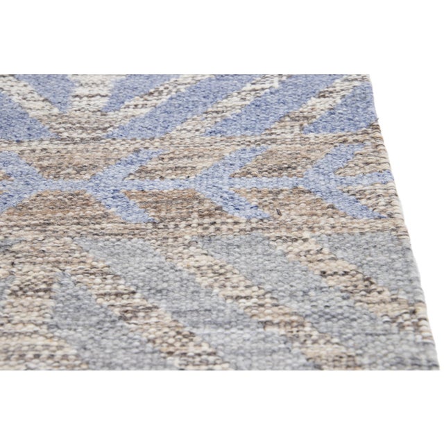 Modern Swedish Style Handwoven Beige/Blue Custom Wool Rug For Sale - Image 4 of 6