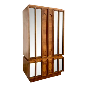 Mid 20th Century Tobago Brutalist Highboy Dresser or Chest of Drawers With Inset Smoked Mirrors