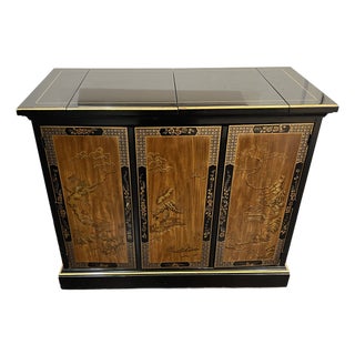 Drexel 1970s Heritage Et Cetera Chinoiserie Style Buffet/Beverage Server With Flip Top and Wheels for Manouverability. For Sale