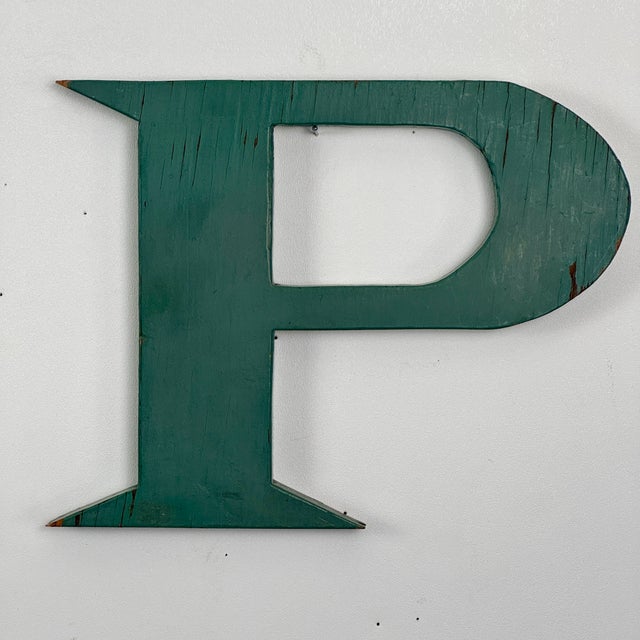 Set of 4 Large Vintage Teal Double Sided Painted Wood Letters: S, T, O, P For Sale In New York - Image 6 of 9