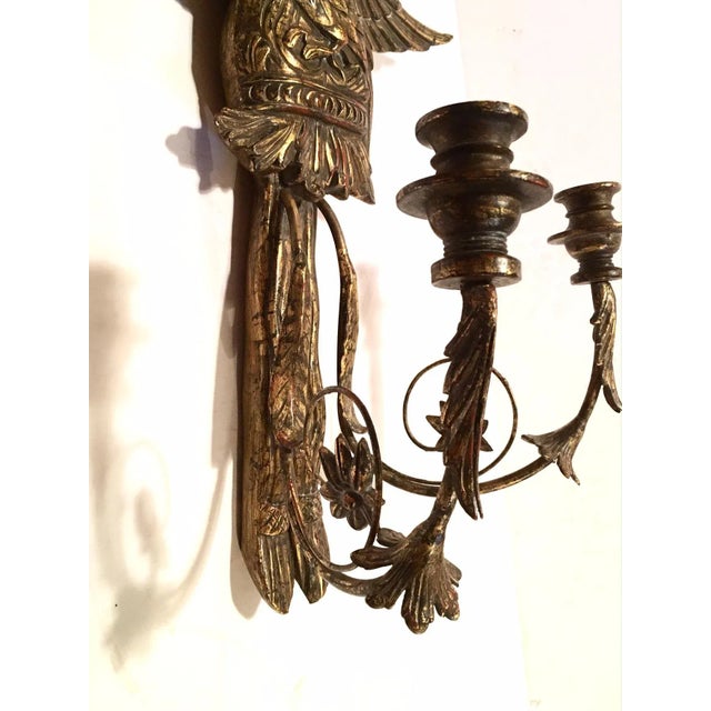Brass American Federal Style Eagle Wood Carved Two-Light Sconce For Sale - Image 8 of 12