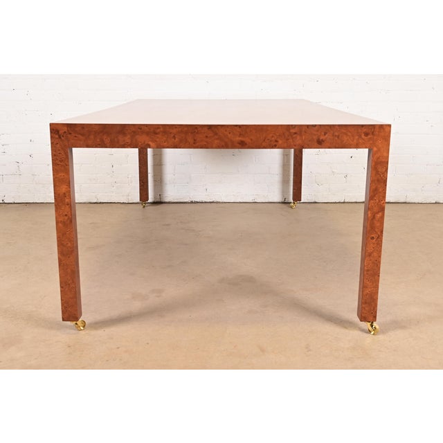 Milo Baughman Style Mid-Century Modern Burl Wood Parsons Dining Table or Executive Desk, Newly Refinished For Sale - Image 12 of 13