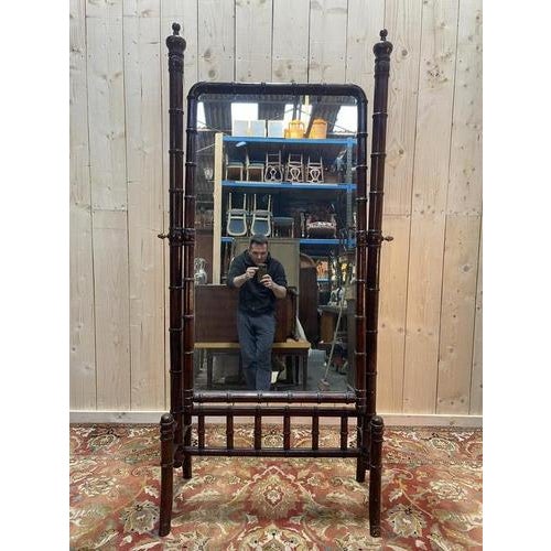 Wood Dark Bamboo Psyche Mirror For Sale - Image 7 of 7