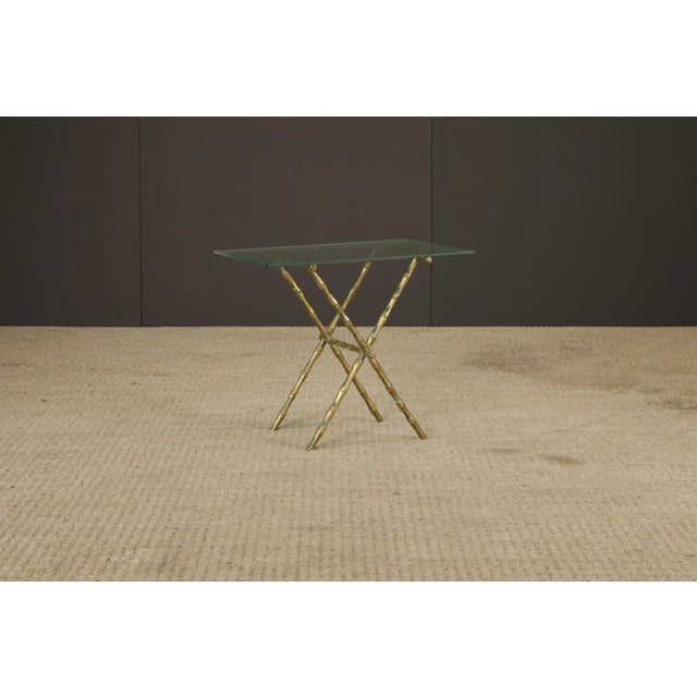 Pepe Mendoza Brass and Turquoise Enamel Folding 'Bamboo' Side Table, 1950s For Sale In Los Angeles - Image 6 of 18