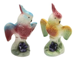 Mid 20th Century Colorful Ceramic Parrot Figurines - a Pair
