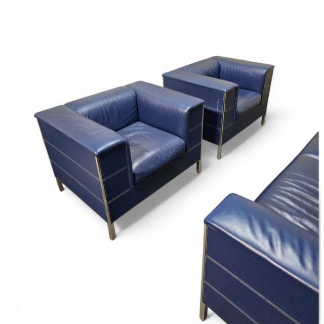 Blue Vintage Sofa in Dark Blue Leather For Sale - Image 8 of 15