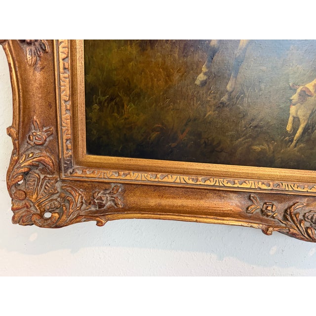 Large Vintage Oil Painting English Fox Hunt Horses Hounds Hunting Scene Signed For Sale - Image 9 of 12