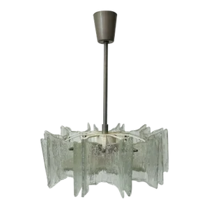 Small Swedish Mid-Century Modern Chandelier / Pendant, Slumped Glass and Brass