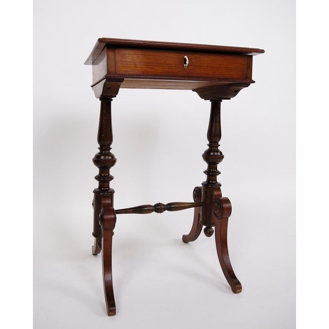 Side Table with Drawer in Hand Polished Mahogany and Turned Legs , 1880s For Sale - Image 3 of 11