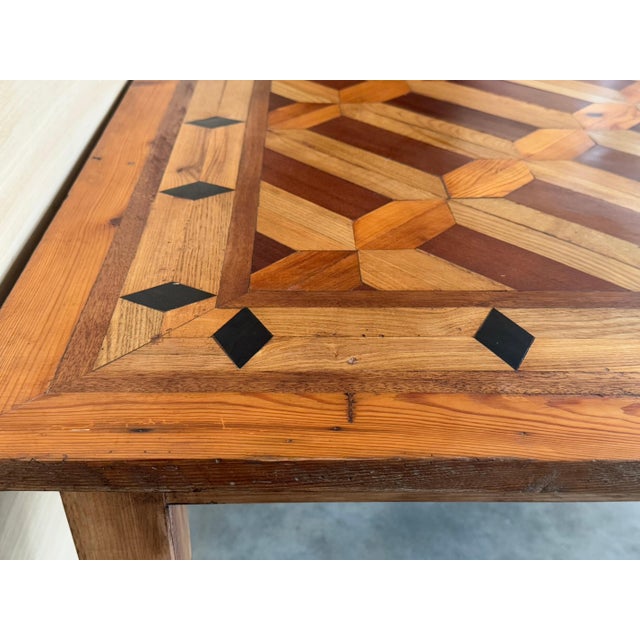 Early 20th Century Country French Provincial Style Oak Farmhouse Dining Table with Marquetry Top For Sale - Image 12 of 18