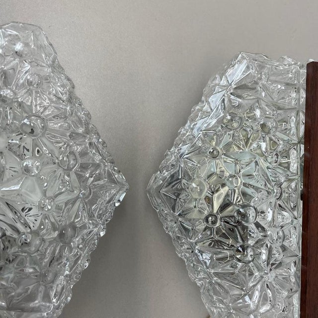 Textured Glass and Teak Wall Lights, Germany, 1970s, Set of 2 For Sale - Image 9 of 18