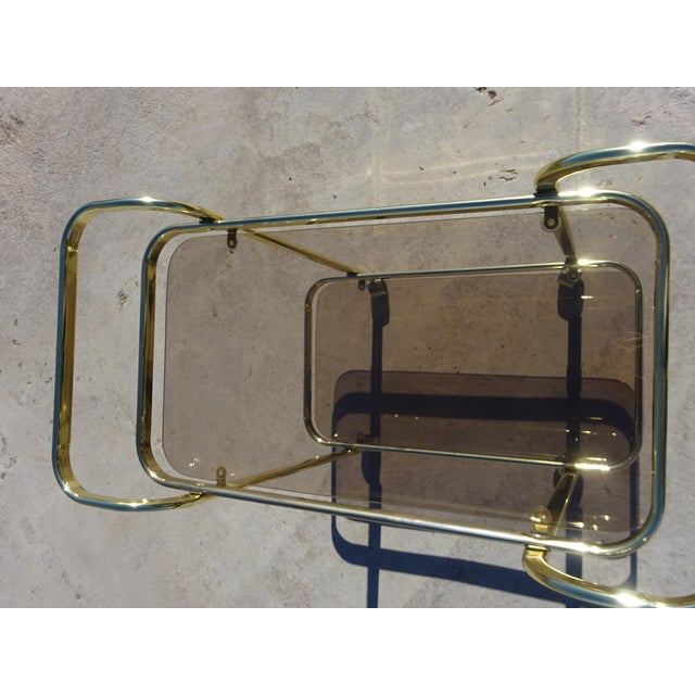 Rolling Serving Cart in Gilded Metal and Glass, 1980s For Sale - Image 15 of 18