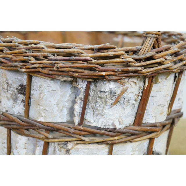 Vintage Woven Bark Country Farmhouse Harvest Gathering Basket 18" For Sale - Image 4 of 11