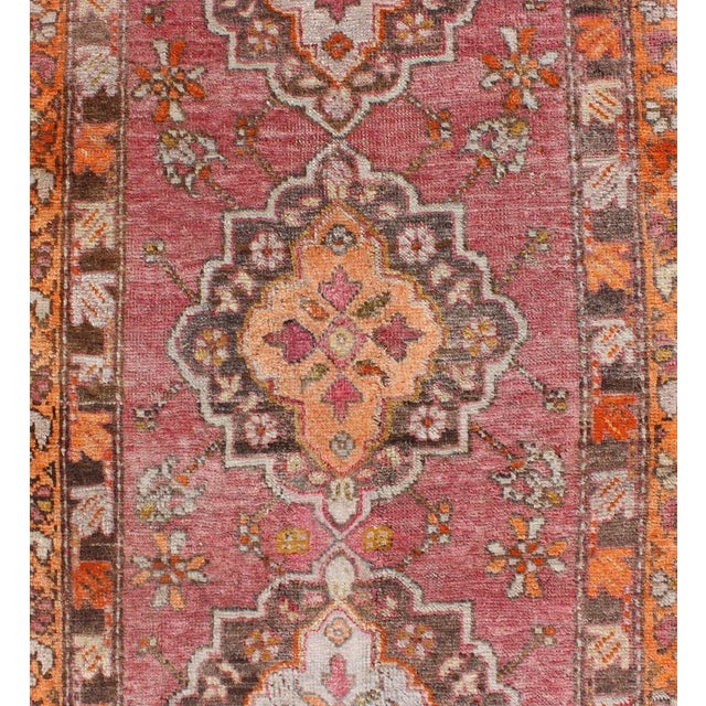 Vintage Turkish Oushak Runner With Layered Floral Medallions and Borders For Sale In Atlanta - Image 6 of 9