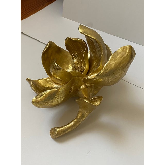 Gold Decorative Gold Tone Magnolia Flower For Sale - Image 8 of 10
