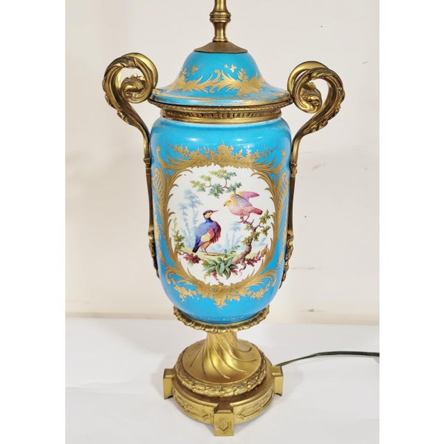French 19th C Bronze & Sevres Porcelain Urn Vase as Lamp For Sale - Image 4 of 12