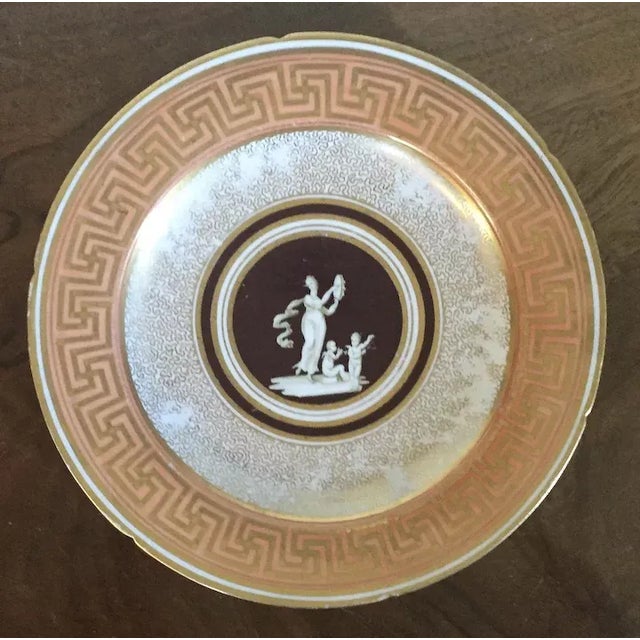 Coalport Porcelain 1810 English Regency Coalport Plate with a Classical Figure and Gilt Greek Key Border For Sale - Image 4 of 10