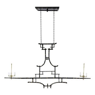 Vintage Black and Gold Bamboo-Inspired Iron 60-Inch Double-Ended Pool Table/Long Dining Table Pendant Light For Sale