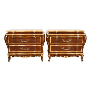 Karges French Provincial Louis XV Burled Walnut and Gold Gilt Bombay Chests of Drawers, Pair For Sale