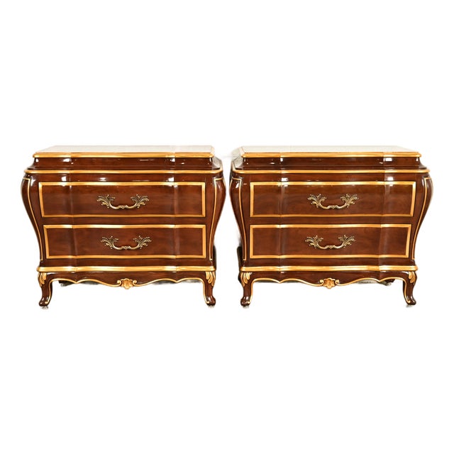 Karges French Provincial Louis XV Burled Walnut and Gold Gilt Bombay Chests of Drawers, Pair For Sale