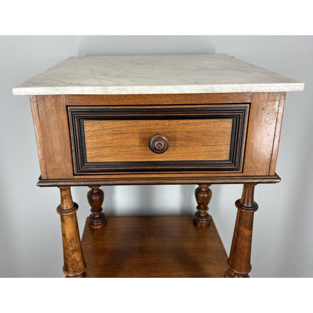 Frenhc Bedside Table in Walnut with Marble Top For Sale - Image 3 of 14