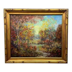 Leola Freeman (1900-1989) Texas Artist Beautiful Fall Abstract Forest Scene