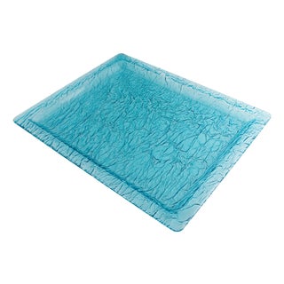 Willy Rizzo Style Ice Effect Turquoise Lucite Barware Serving Tray For Sale